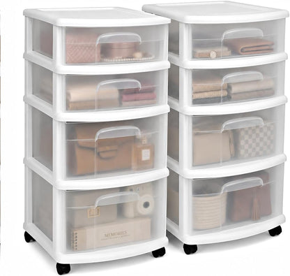 Drawer Tower, 4-Tier Storage Cart with Removable Wheels, Black Frame