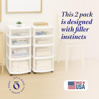 Drawer Tower, 4-Tier Storage Cart with Removable Wheels, Black Frame