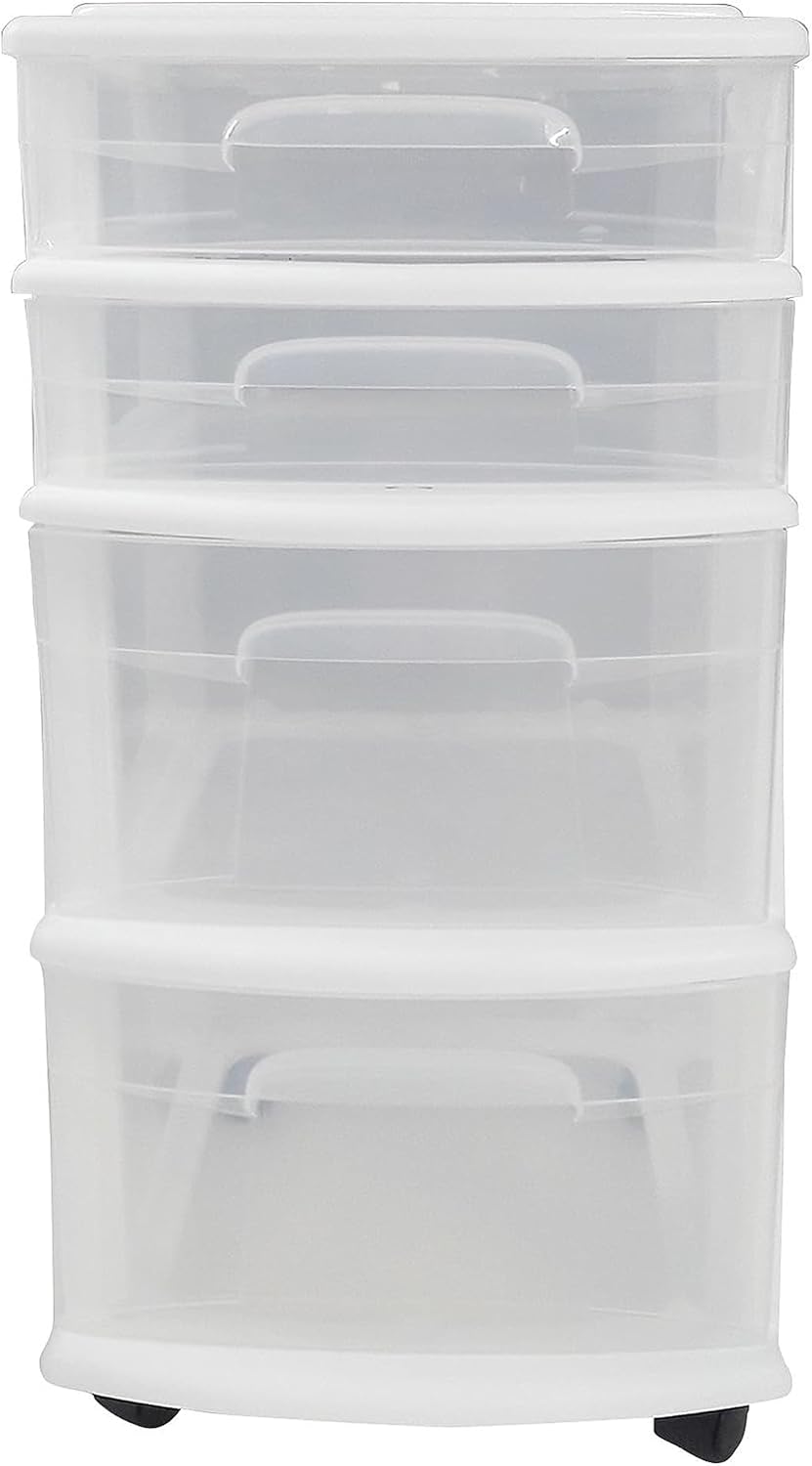 Drawer Tower, 4-Tier Storage Cart with Removable Wheels, Black Frame