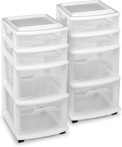Drawer Tower, 4-Tier Storage Cart with Removable Wheels, Black Frame