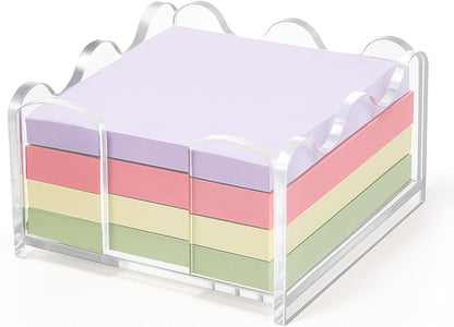 3x3 Inch Scalloped Acrylic Sticky Note Holder, Clear Cute Note Dispenser