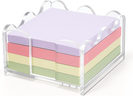 3x3 Inch Scalloped Acrylic Sticky Note Holder, Clear Cute Note Dispenser