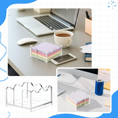 3x3 Inch Scalloped Acrylic Sticky Note Holder, Clear Cute Note Dispenser