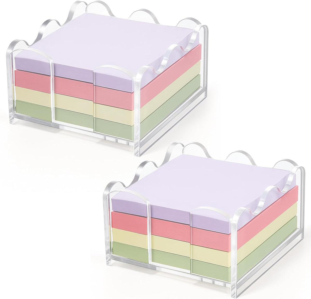 3x3 Inch Scalloped Acrylic Sticky Note Holder, Clear Cute Note Dispenser