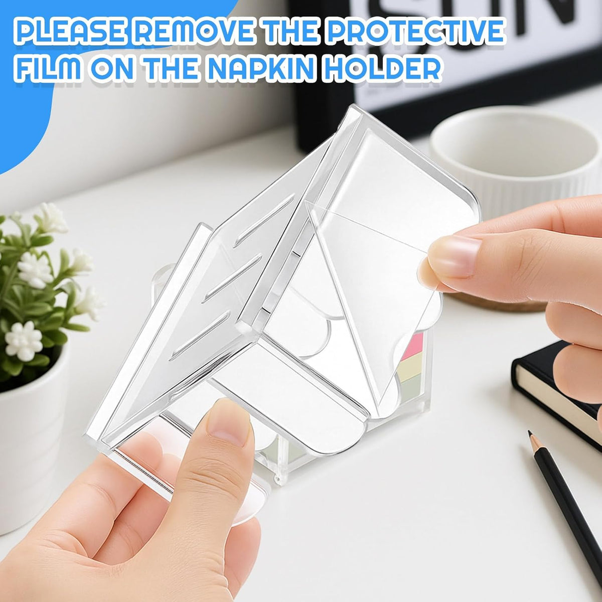 3x3 Inch Scalloped Acrylic Sticky Note Holder, Clear Cute Note Dispenser