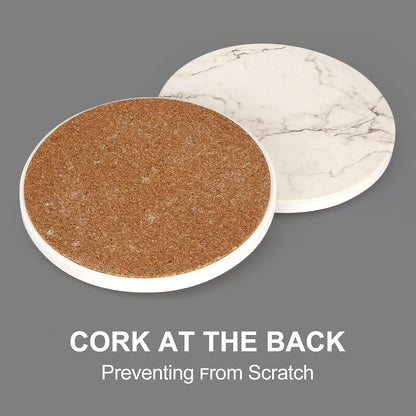 White Marble Coasters Set of 6 Absorbent Ceramic Cute Drink Coaster Holder