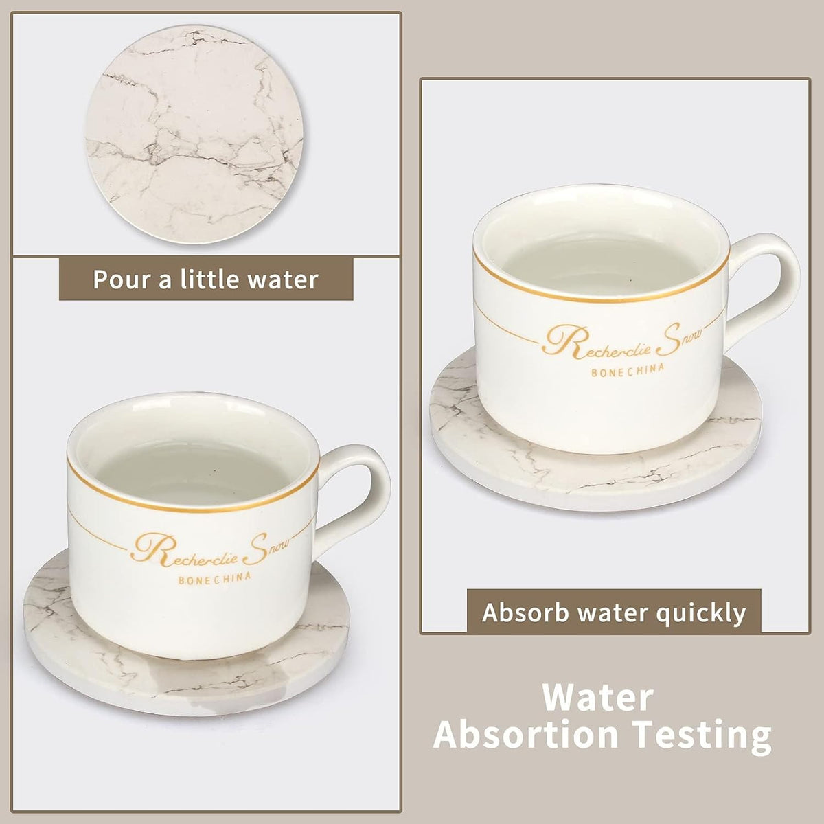 White Marble Coasters Set of 6 Absorbent Ceramic Cute Drink Coaster Holder