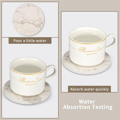 White Marble Coasters Set of 6 Absorbent Ceramic Cute Drink Coaster Holder