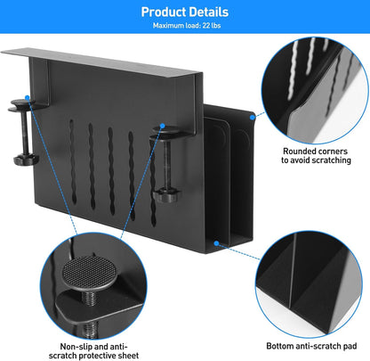 Desk Side Storage, Under Desk Laptop Mount, Table Side Hanging File Organizer, No Drill Clamp On Cable Management Tray, Laptop Holder with Magnetic Pen Holder for Office and Home, Load 22 Lbs