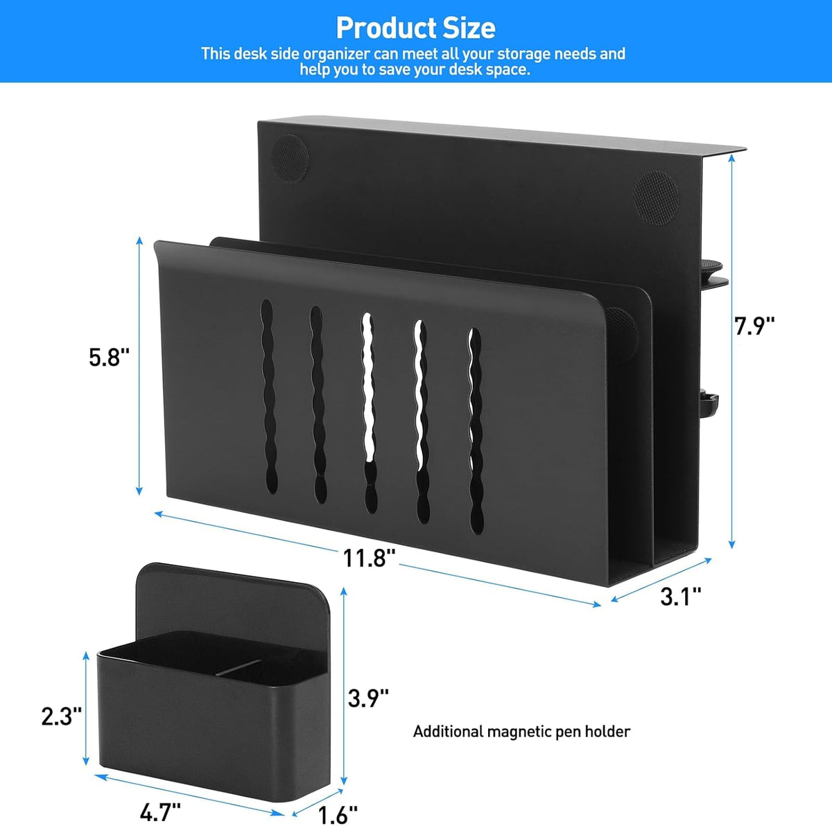 Desk Side Storage, Under Desk Laptop Mount, Table Side Hanging File Organizer, No Drill Clamp On Cable Management Tray, Laptop Holder with Magnetic Pen Holder for Office and Home, Load 22 Lbs