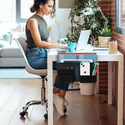 Desk Side Storage, Under Desk Laptop Mount, Table Side Hanging File Organizer, No Drill Clamp On Cable Management Tray, Laptop Holder with Magnetic Pen Holder for Office and Home, Load 22 Lbs