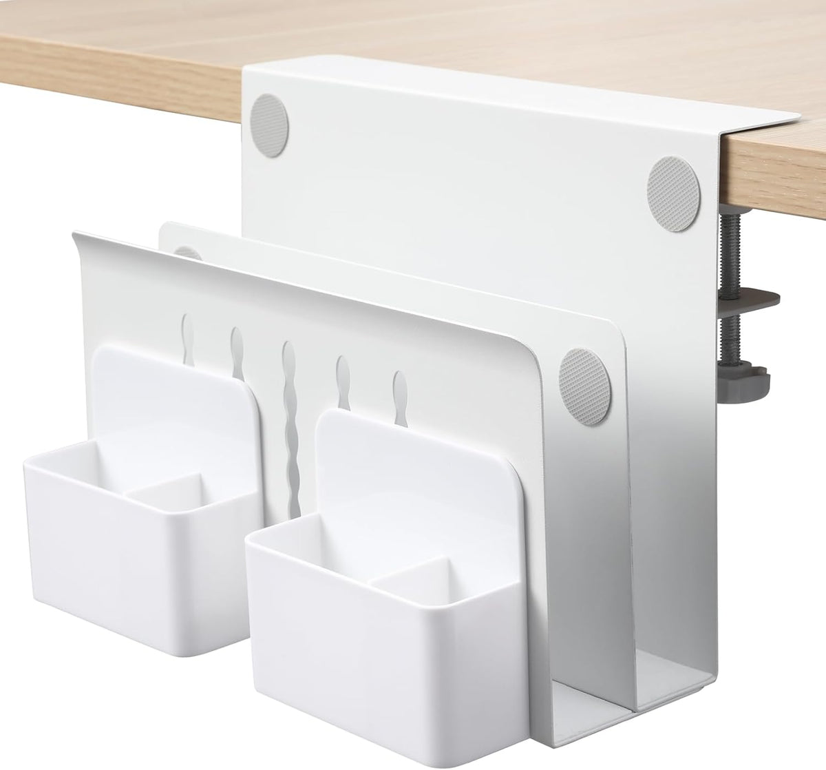 Desk Side Storage, Under Desk Laptop Mount, Table Side Hanging File Organizer, No Drill Clamp On Cable Management Tray, Laptop Holder with Magnetic Pen Holder for Office and Home, Load 22 Lbs
