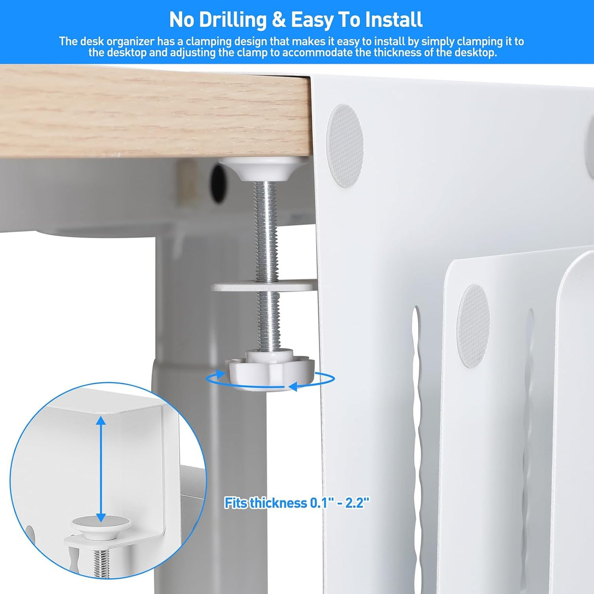 Desk Side Storage, Under Desk Laptop Mount, Table Side Hanging File Organizer, No Drill Clamp On Cable Management Tray, Laptop Holder with Magnetic Pen Holder for Office and Home, Load 22 Lbs