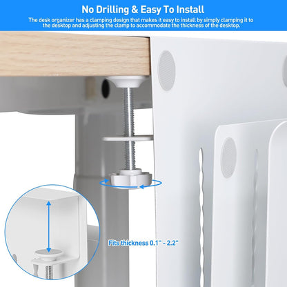 Desk Side Storage, Under Desk Laptop Mount, Table Side Hanging File Organizer, No Drill Clamp On Cable Management Tray, Laptop Holder with Magnetic Pen Holder for Office and Home, Load 22 Lbs