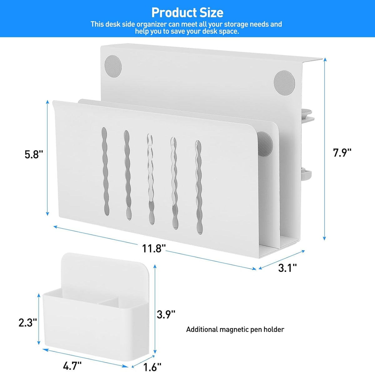 Desk Side Storage, Under Desk Laptop Mount, Table Side Hanging File Organizer, No Drill Clamp On Cable Management Tray, Laptop Holder with Magnetic Pen Holder for Office and Home, Load 22 Lbs