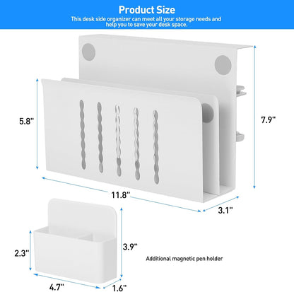 Desk Side Storage, Under Desk Laptop Mount, Table Side Hanging File Organizer, No Drill Clamp On Cable Management Tray, Laptop Holder with Magnetic Pen Holder for Office and Home, Load 22 Lbs