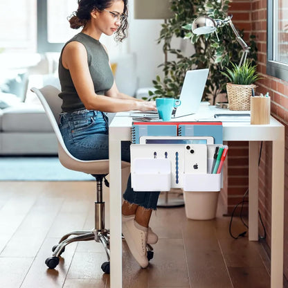 Desk Side Storage, Under Desk Laptop Mount, Table Side Hanging File Organizer, No Drill Clamp On Cable Management Tray, Laptop Holder with Magnetic Pen Holder for Office and Home, Load 22 Lbs