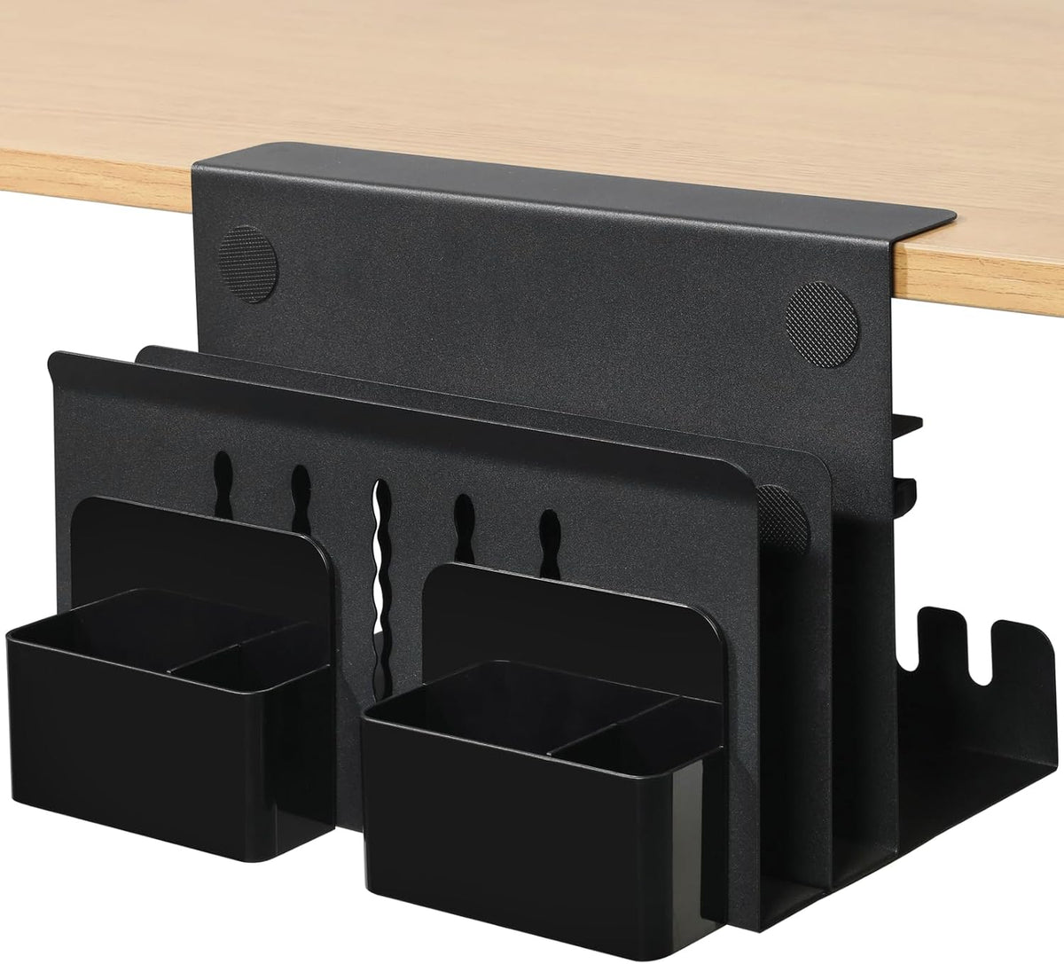 Desk Side Storage, Under Desk Laptop Mount, Table Side Hanging File Organizer, No Drill Clamp On Cable Management Tray, Laptop Holder with Magnetic Pen Holder for Office and Home, Load 22 Lbs