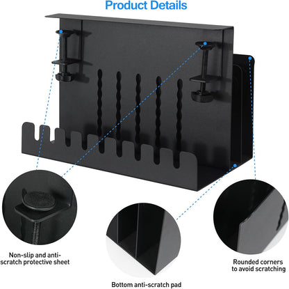Desk Side Storage, Under Desk Laptop Mount, Table Side Hanging File Organizer, No Drill Clamp On Cable Management Tray, Laptop Holder with Magnetic Pen Holder for Office and Home, Load 22 Lbs