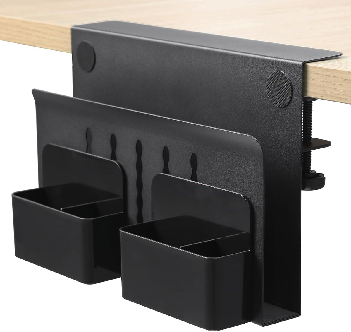 Desk Side Storage, Under Desk Laptop Mount, Table Side Hanging File Organizer, No Drill Clamp On Cable Management Tray, Laptop Holder with Magnetic Pen Holder for Office and Home, Load 22 Lbs