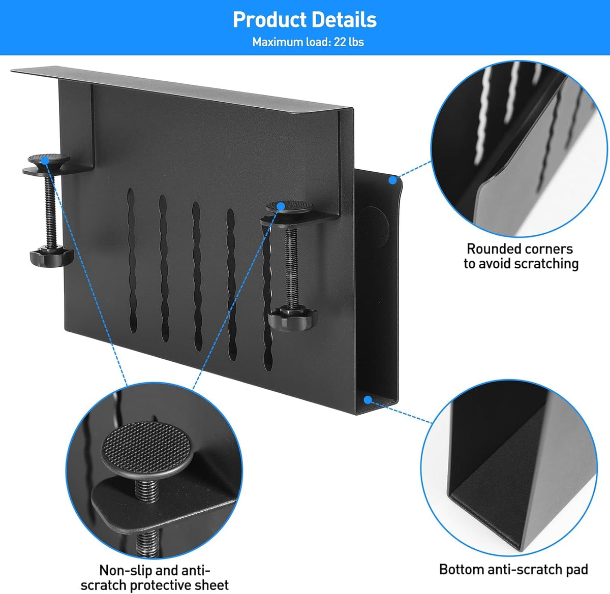 Desk Side Storage, Under Desk Laptop Mount, Table Side Hanging File Organizer, No Drill Clamp On Cable Management Tray, Laptop Holder with Magnetic Pen Holder for Office and Home, Load 22 Lbs