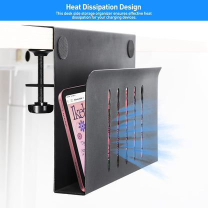 Desk Side Storage, Under Desk Laptop Mount, Table Side Hanging File Organizer, No Drill Clamp On Cable Management Tray, Laptop Holder with Magnetic Pen Holder for Office and Home, Load 22 Lbs