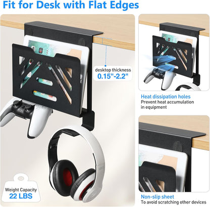 Desk Side Storage, Under Desk Laptop Mount, Table Side Hanging File Organizer, No Drill Clamp On Cable Management Tray, Laptop Holder with Magnetic Pen Holder for Office and Home, Load 22 Lbs