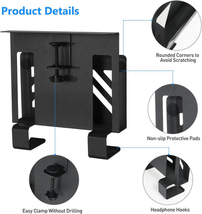Desk Side Storage, Under Desk Laptop Mount, Table Side Hanging File Organizer, No Drill Clamp On Cable Management Tray, Laptop Holder with Magnetic Pen Holder for Office and Home, Load 22 Lbs