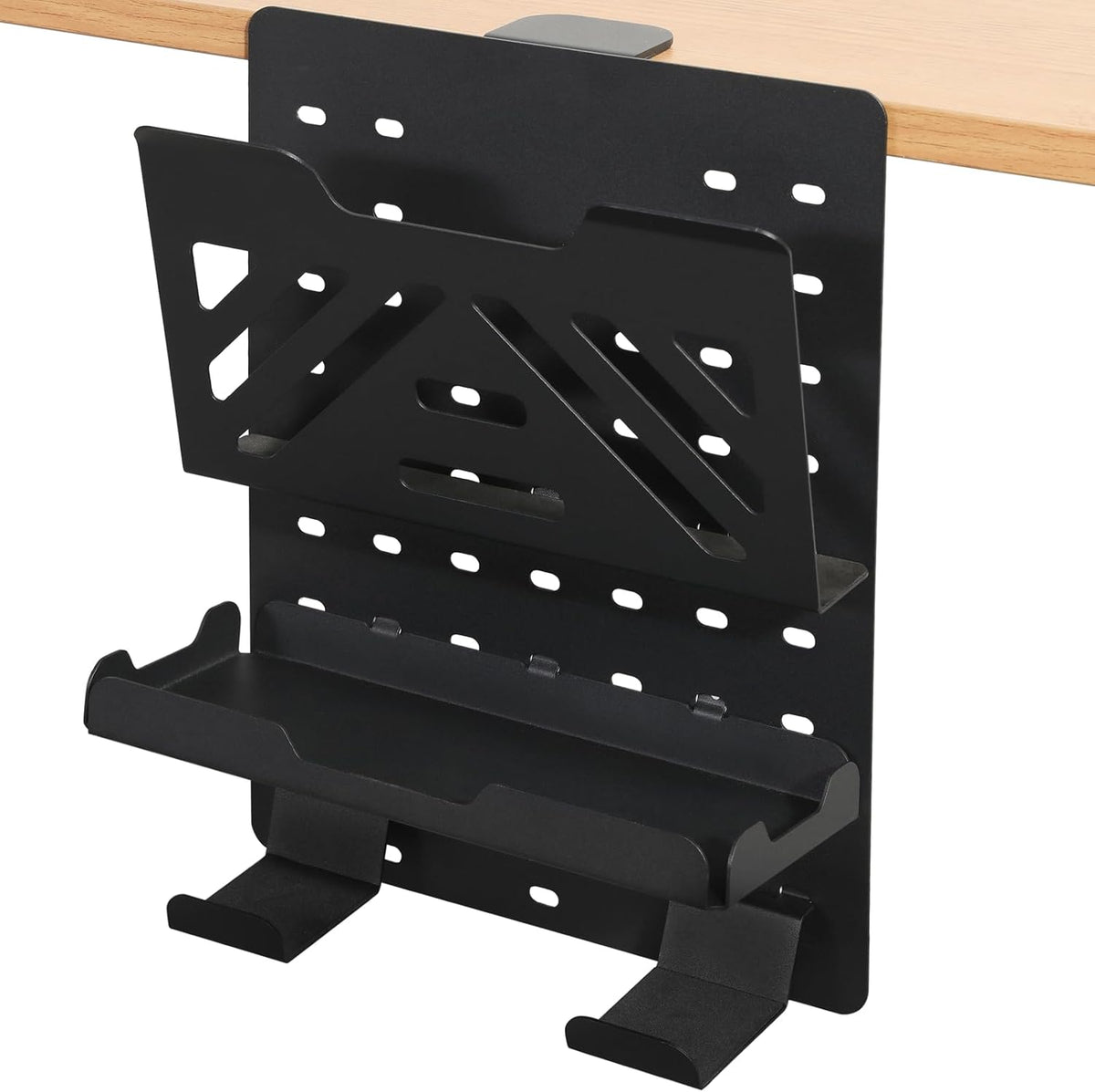 Desk Side Storage, Under Desk Laptop Mount, Table Side Hanging File Organizer, No Drill Clamp On Cable Management Tray, Laptop Holder with Magnetic Pen Holder for Office and Home, Load 22 Lbs