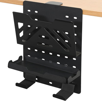 Desk Side Storage, Under Desk Laptop Mount, Table Side Hanging File Organizer, No Drill Clamp On Cable Management Tray, Laptop Holder with Magnetic Pen Holder for Office and Home, Load 22 Lbs