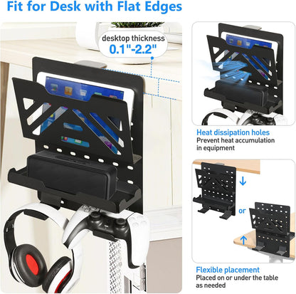 Desk Side Storage, Under Desk Laptop Mount, Table Side Hanging File Organizer, No Drill Clamp On Cable Management Tray, Laptop Holder with Magnetic Pen Holder for Office and Home, Load 22 Lbs