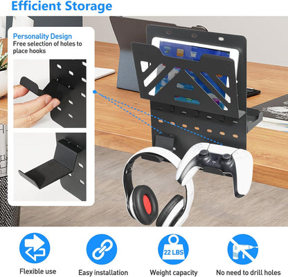 Desk Side Storage, Under Desk Laptop Mount, Table Side Hanging File Organizer, No Drill Clamp On Cable Management Tray, Laptop Holder with Magnetic Pen Holder for Office and Home, Load 22 Lbs