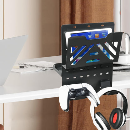 Desk Side Storage, Under Desk Laptop Mount, Table Side Hanging File Organizer, No Drill Clamp On Cable Management Tray, Laptop Holder with Magnetic Pen Holder for Office and Home, Load 22 Lbs