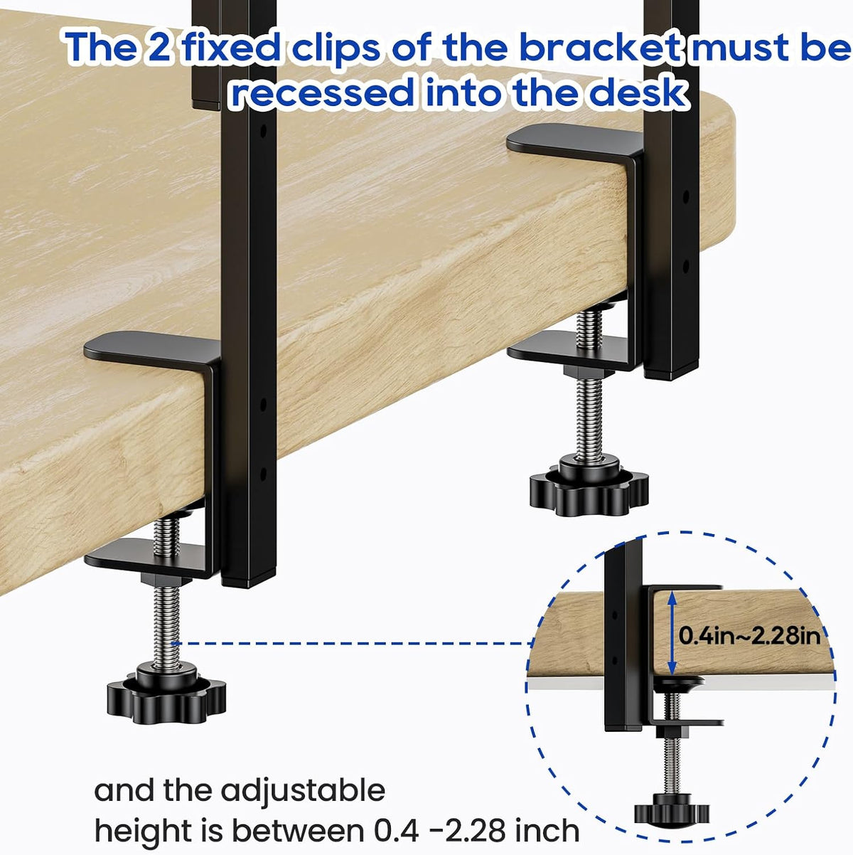 Clamp On Desk Shelf 2-Tier, 12.6 inche Wood Shelving Unit for Office Desk/Gaming Accessories, Tabletop Book Storage Rack, Shelf for Top & Under of Desk, Brown