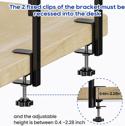 Clamp On Desk Shelf 2-Tier, 12.6 inche Wood Shelving Unit for Office Desk/Gaming Accessories, Tabletop Book Storage Rack, Shelf for Top & Under of Desk, Brown