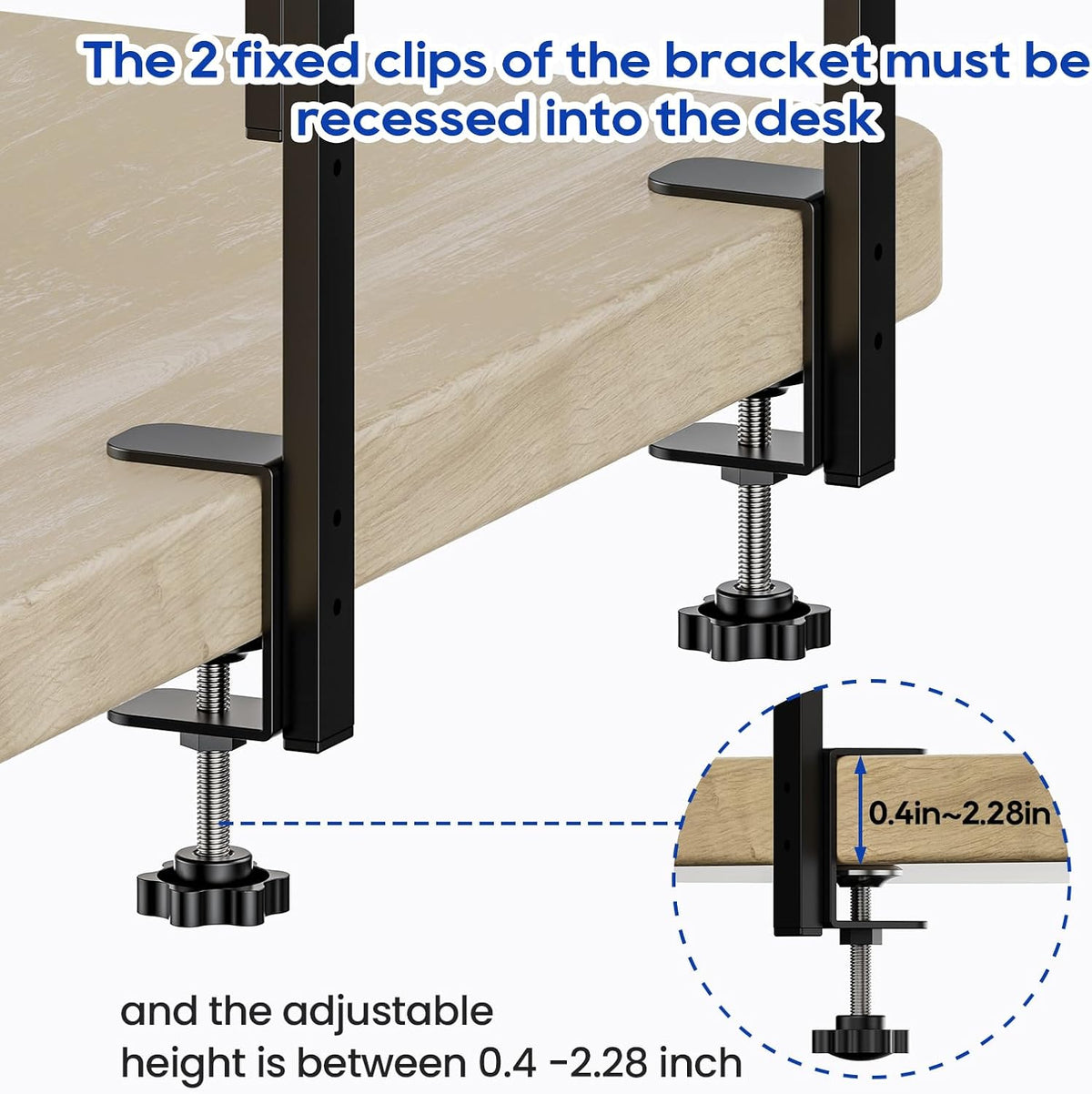 Clamp On Desk Shelf 2-Tier, 12.6 inche Wood Shelving Unit for Office Desk/Gaming Accessories, Tabletop Book Storage Rack, Shelf for Top & Under of Desk, Brown