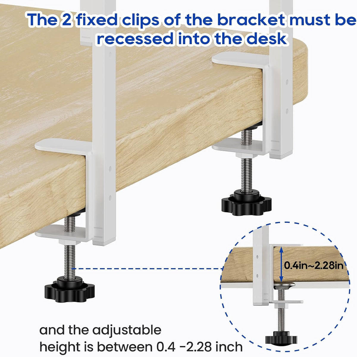 Clamp On Desk Shelf 2-Tier, 12.6 inche Wood Shelving Unit for Office Desk/Gaming Accessories, Tabletop Book Storage Rack, Shelf for Top & Under of Desk, Brown