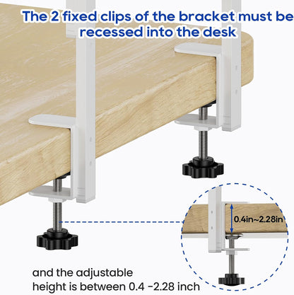Clamp On Desk Shelf 2-Tier, 12.6 inche Wood Shelving Unit for Office Desk/Gaming Accessories, Tabletop Book Storage Rack, Shelf for Top & Under of Desk, Brown