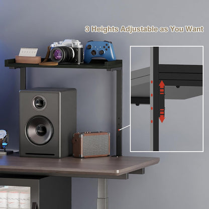 Clamp On Desk Shelf 2-Tier, 12.6 inche Wood Shelving Unit for Office Desk/Gaming Accessories, Tabletop Book Storage Rack, Shelf for Top & Under of Desk, Brown