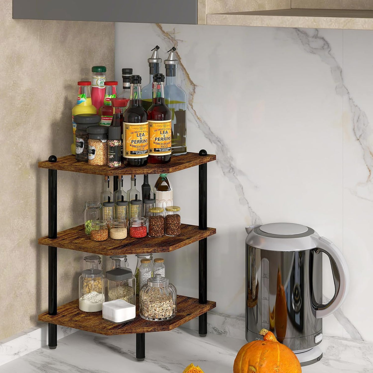 Corner Shelf Stand for Desk - 90° Corner Design to Free Up Desktop