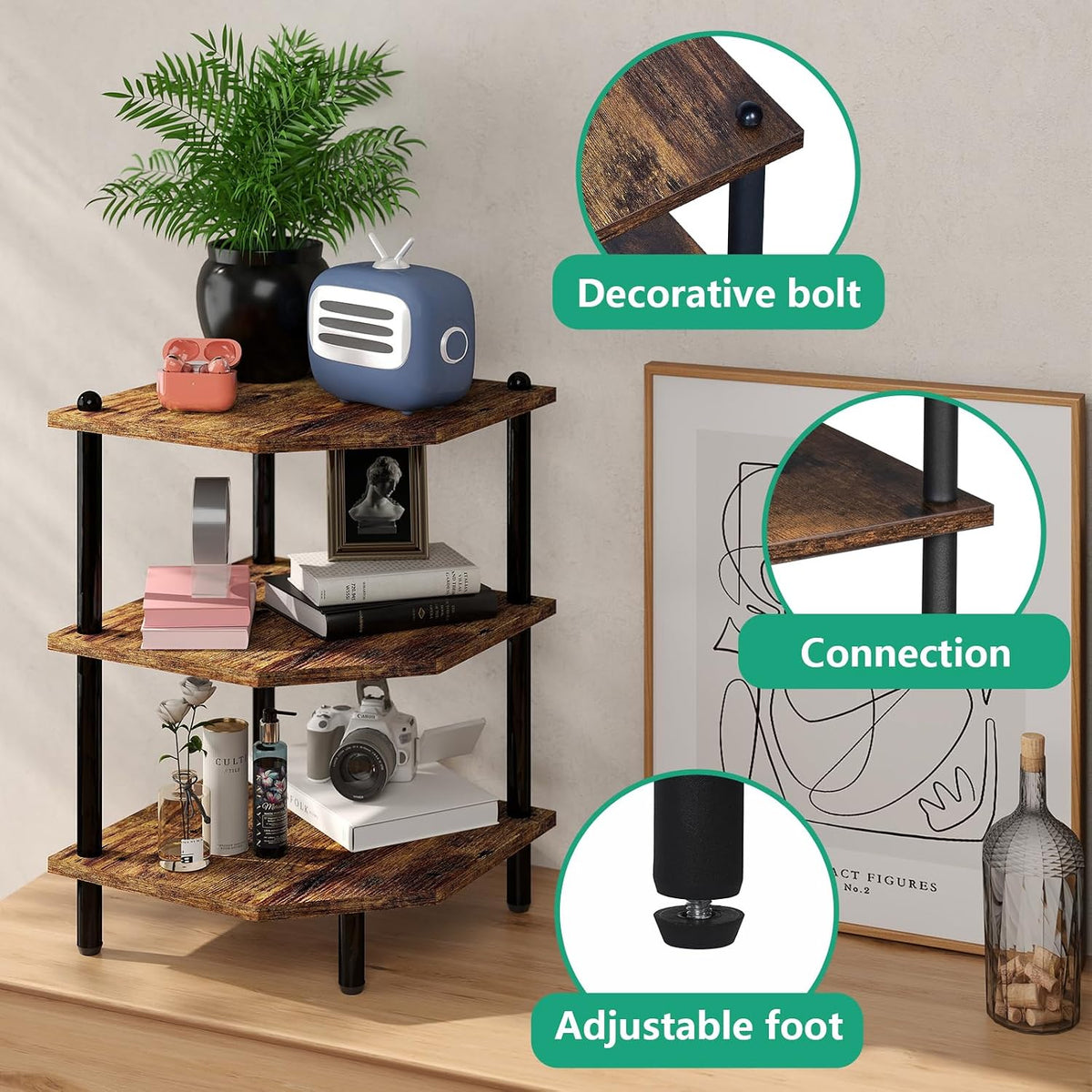 Corner Shelf Stand for Desk - 90° Corner Design to Free Up Desktop