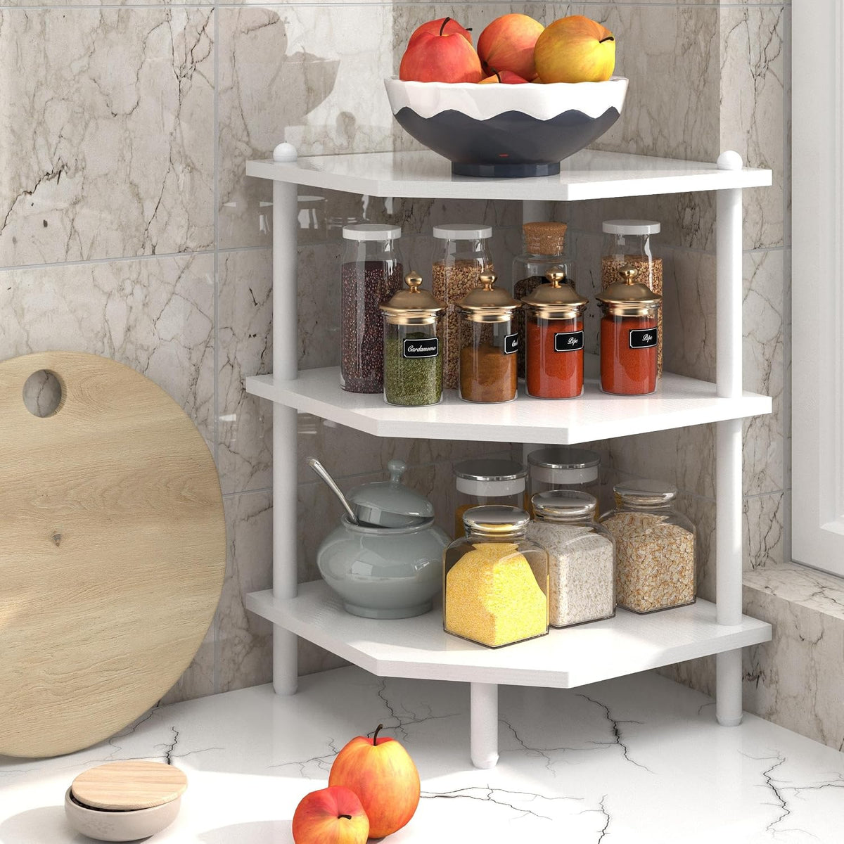 Corner Shelf Stand for Desk - 90° Corner Design to Free Up Desktop