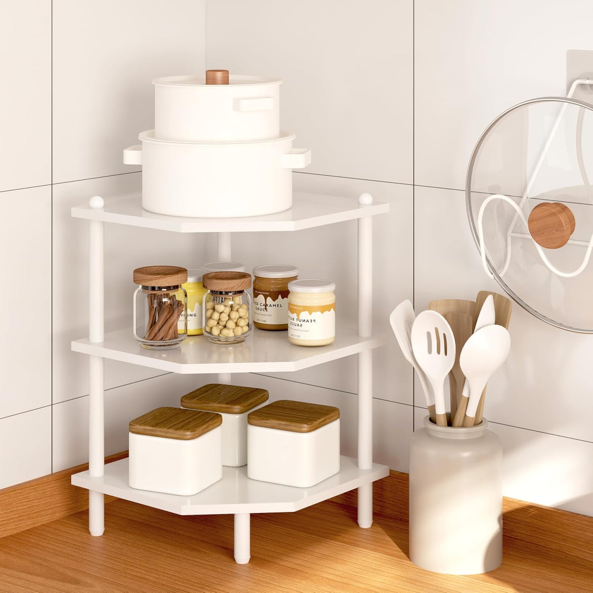 Corner Shelf Stand for Desk - 90° Corner Design to Free Up Desktop