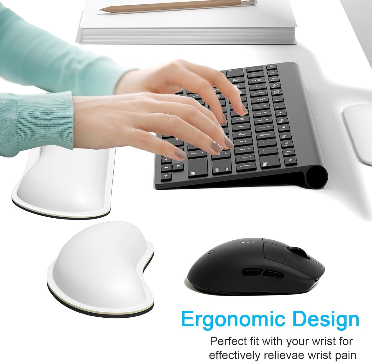 Mouse Wrist Rest, Ergonomic Memory Foam Mouse Wrist for Computer Desk Mats Support, PU Leather Hand Rest Pad Cushion for Gaming, Laptop, Men, Women, Pain Relief & Easy Typing, Black