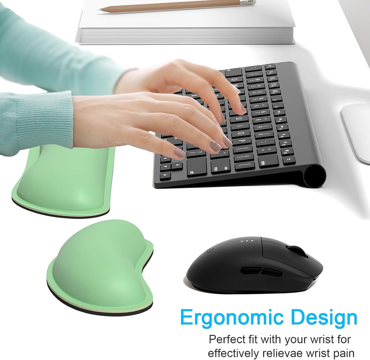 Mouse Wrist Rest, Ergonomic Memory Foam Mouse Wrist for Computer Desk Mats Support, PU Leather Hand Rest Pad Cushion for Gaming, Laptop, Men, Women, Pain Relief & Easy Typing, Black