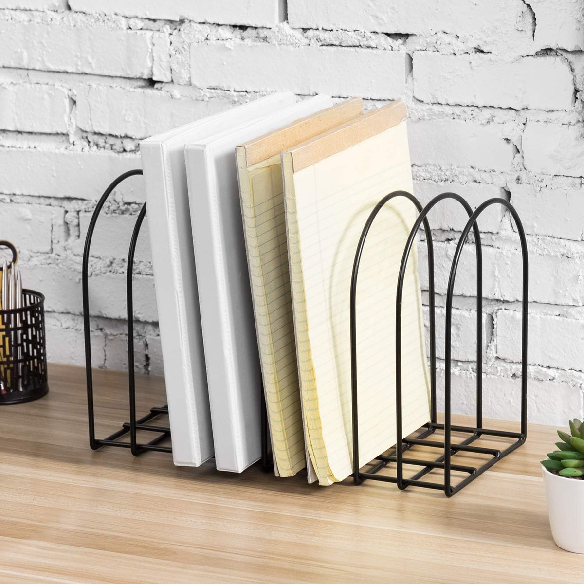 MyGift Large Desktop Document Holder, Black Metal Wire File Folder Organizer Rack with 8-Slots and Arch Design