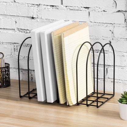 MyGift Large Desktop Document Holder, Black Metal Wire File Folder Organizer Rack with 8-Slots and Arch Design
