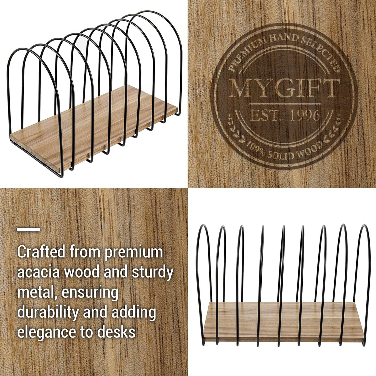 MyGift Large Desktop Document Holder, Black Metal Wire File Folder Organizer Rack with 8-Slots and Arch Design