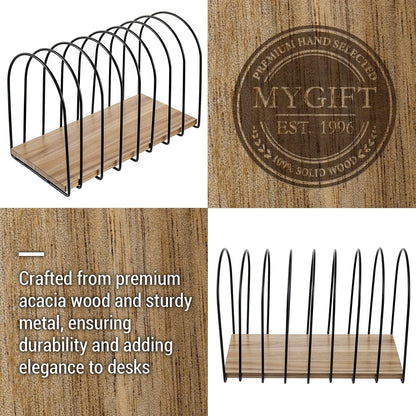 MyGift Large Desktop Document Holder, Black Metal Wire File Folder Organizer Rack with 8-Slots and Arch Design