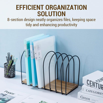MyGift Large Desktop Document Holder, Black Metal Wire File Folder Organizer Rack with 8-Slots and Arch Design